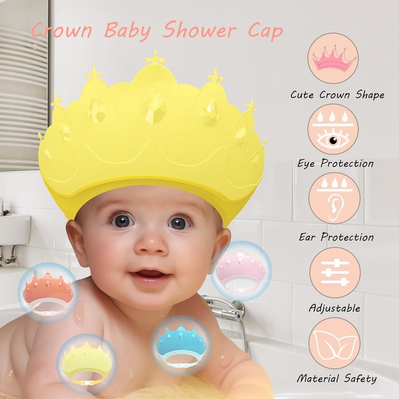 TinyGuardian Baby Shower Cap Shield, Baby bath set shower cap, Visor Hat for Eye and Ear Protection for 0-9 Years Old Children,Cute Crown Shape Makes the Baby Bath More Fun (Yellow) - Image 2